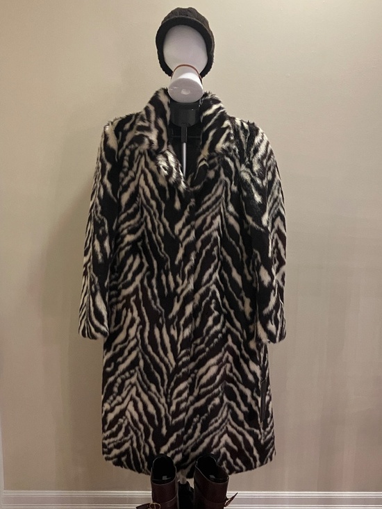 Dark Brown and Off-White Animal Print Faux Fur Coat - Picture 2 of 5